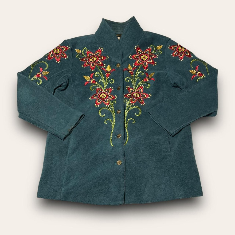 Bob Mackie Wearable Art Floral Fleece Jacket 90s Vintage Size Medium See Photos
